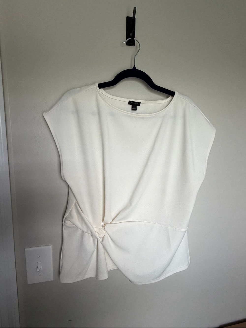 Ann Taylor Ivory Twist-Front Cap Sleeve Top